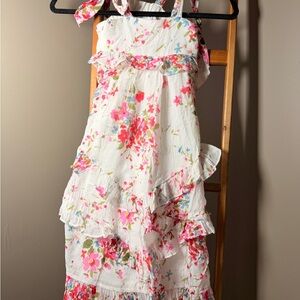 Isobella and Chloe Girls White Floral Ruffle Sundress - Pink Flower Print